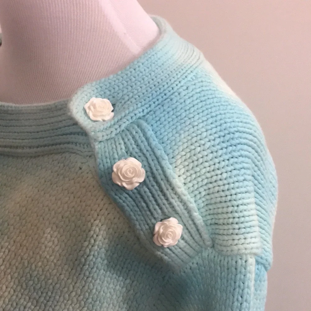 NWT Free People x LoveShackFancy Gallatin Pullover Sweater Aqua Small